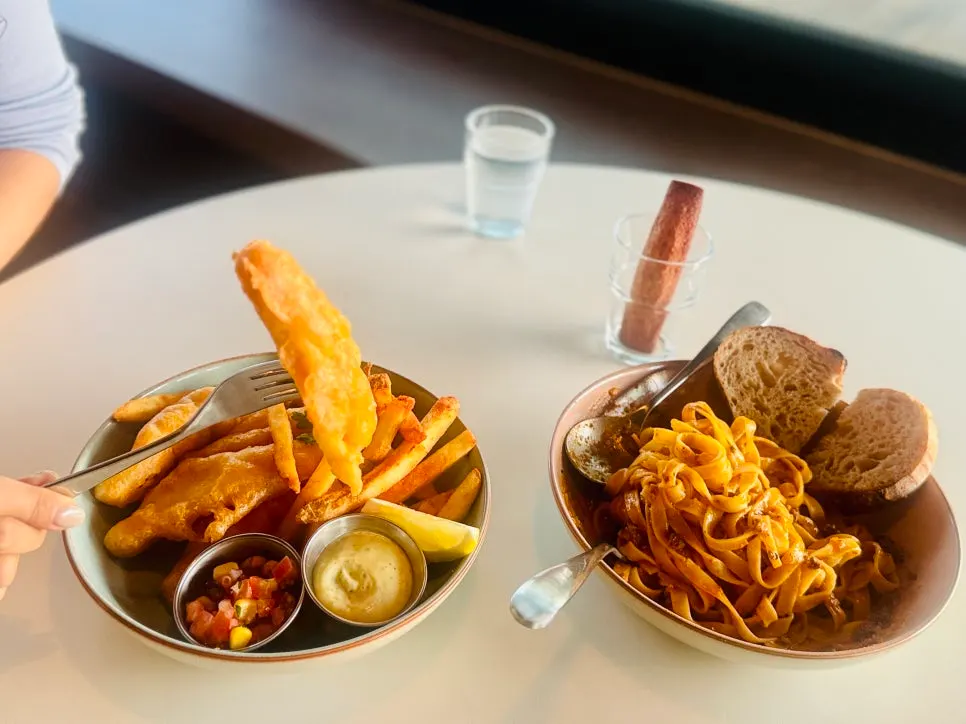 Fries served alongside the fish and chips