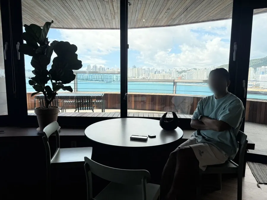 Gwangalli Beach view seen from inside the café