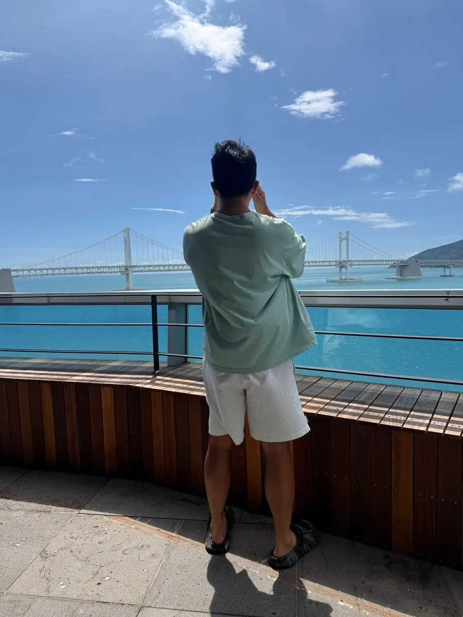 Terrace photo zone with both the sea and city buildings in view