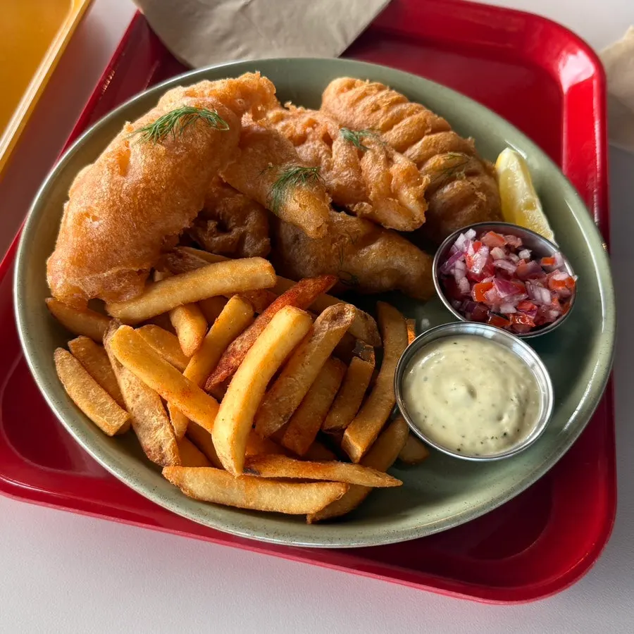 Fish and chips served with fries