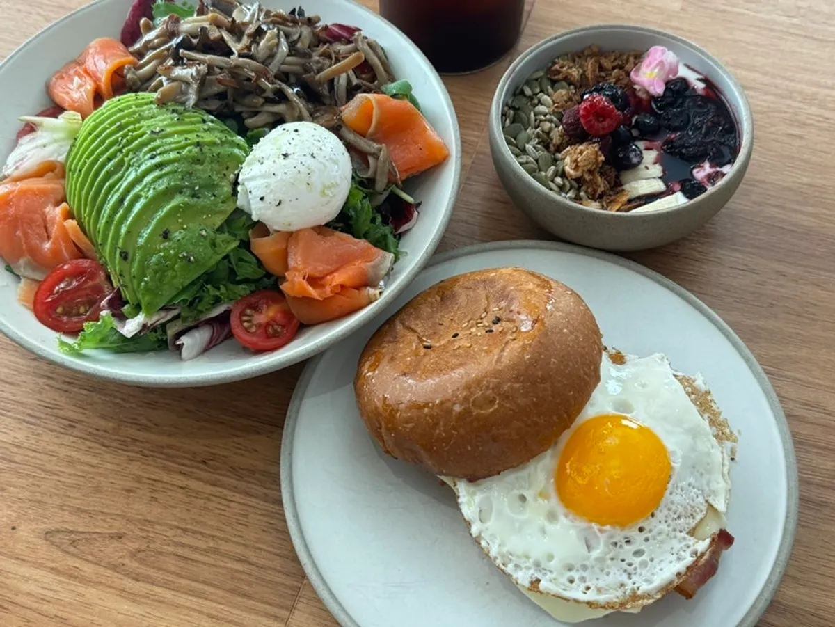 Generous spread of brunch dishes