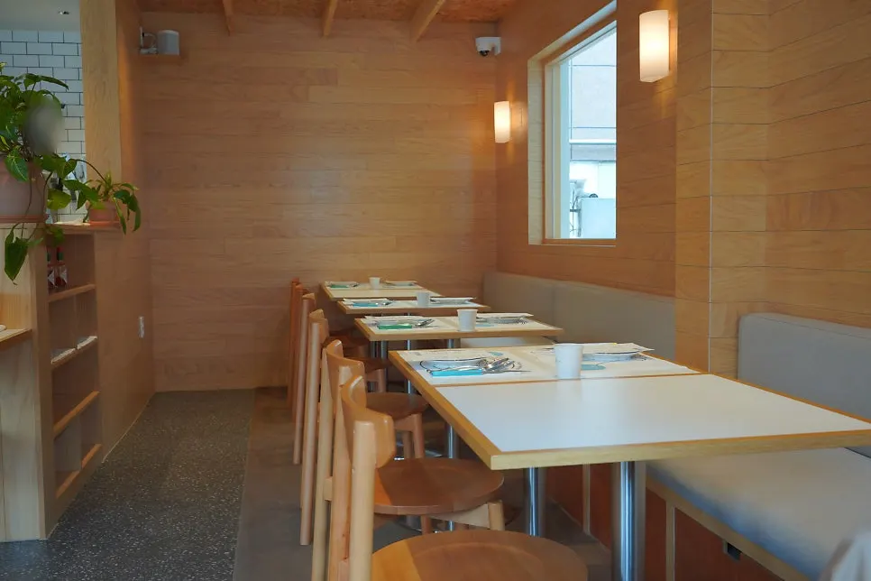 Quiet seating inside Extra Mile at weekend lunch