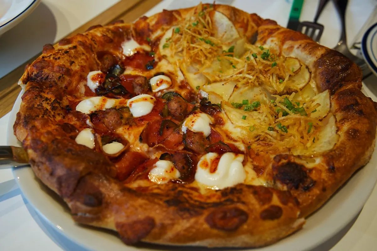 Hot Honey Pepperoni and Potato half-and-half pizza