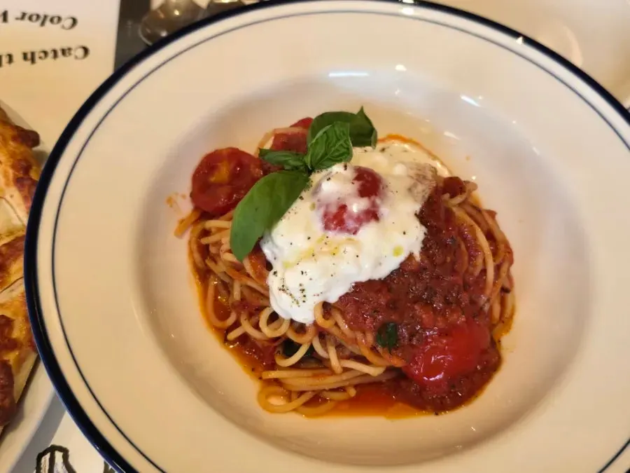 A plate of tomato pasta
