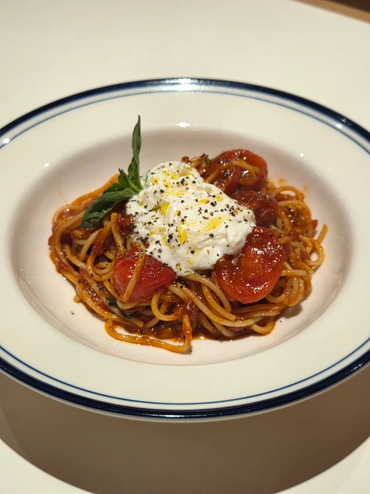 Tomato pasta arriving first at Extra Mile