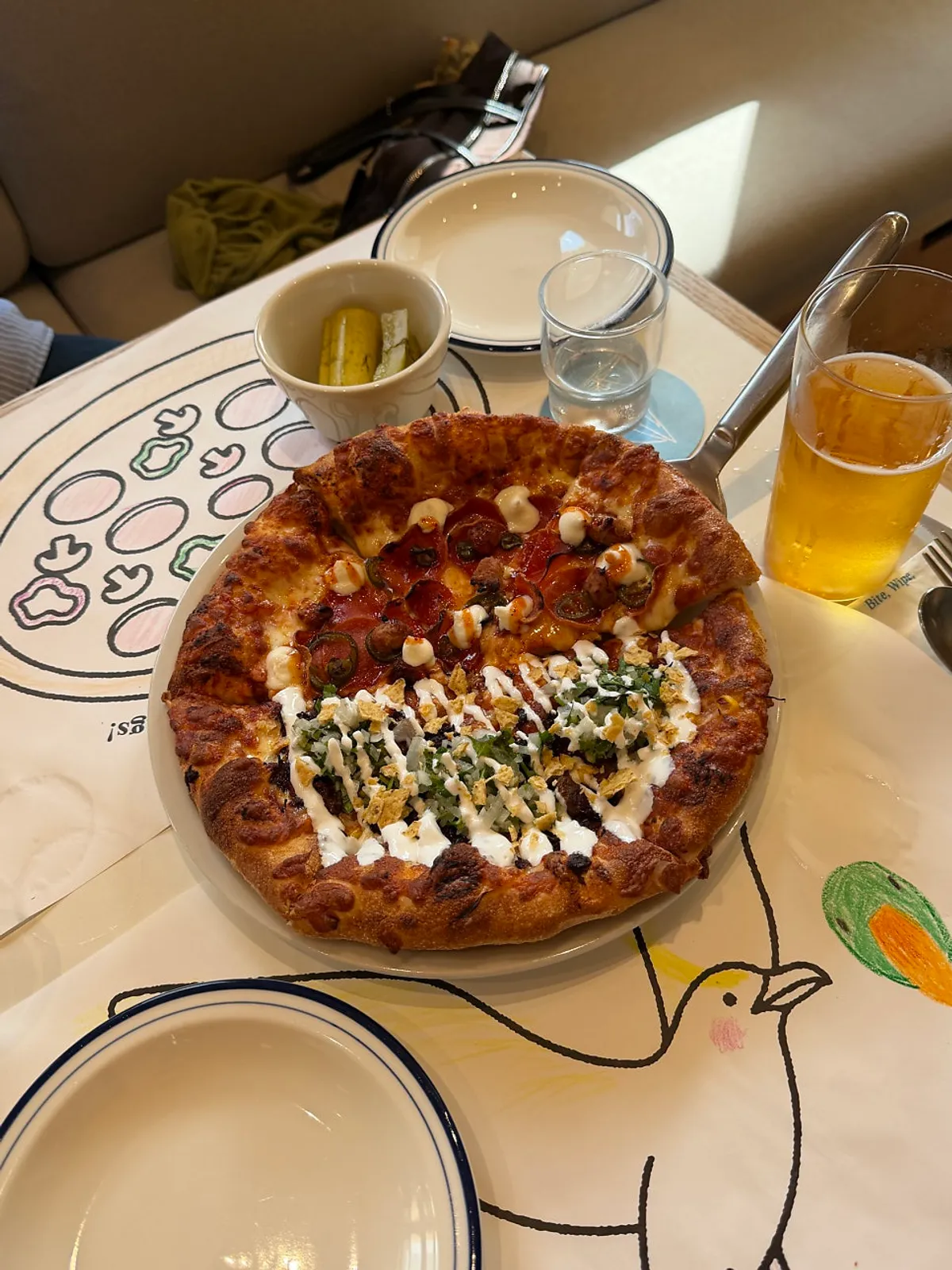Close-up of the hot honey pepperoni pizza topped with ricotta