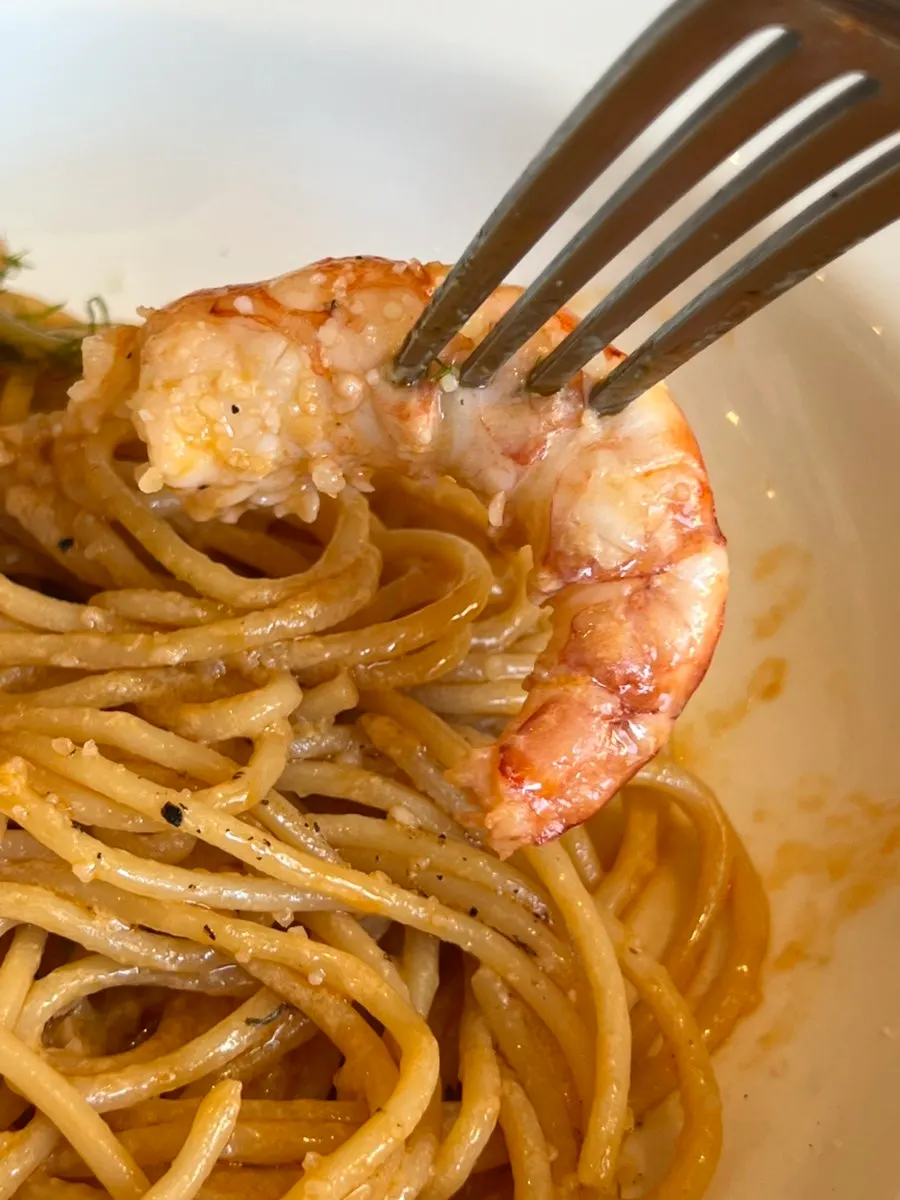 Bisque cream pasta topped with gamtae seaweed