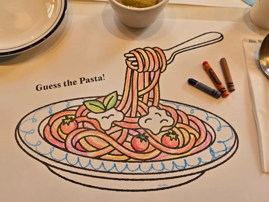 Coloring sheet set up at the table