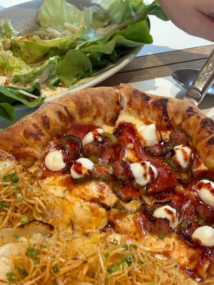 Close-up of the hot honey pepperoni pizza