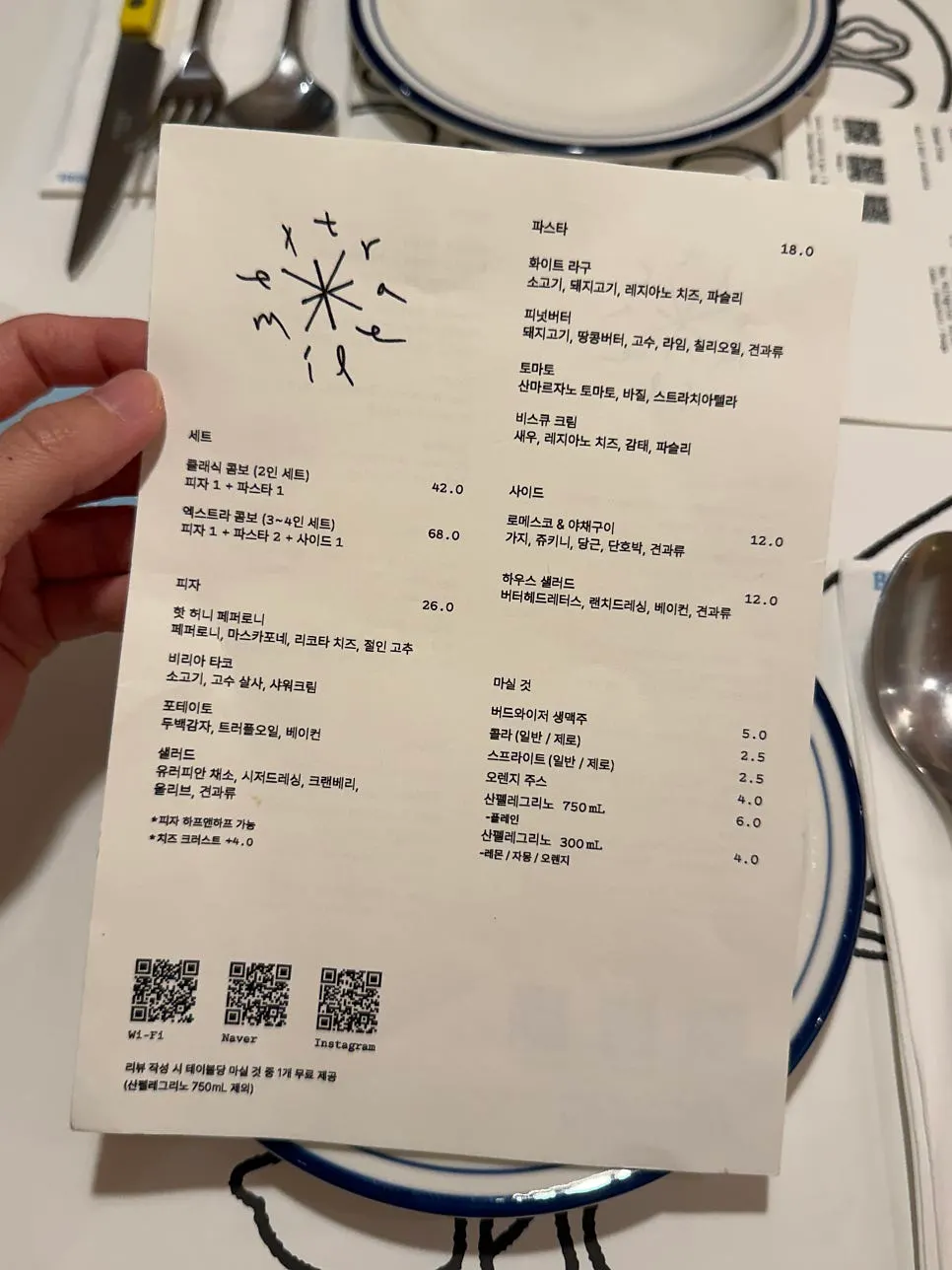 Menu board showing Extra Mile's set menus