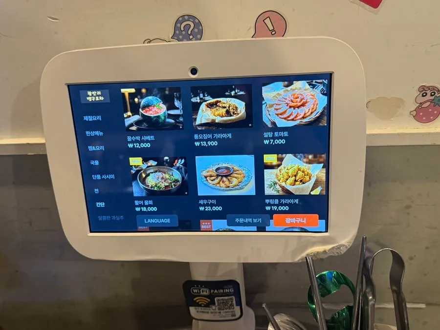 サイドメニューが書かれたタブレット画面