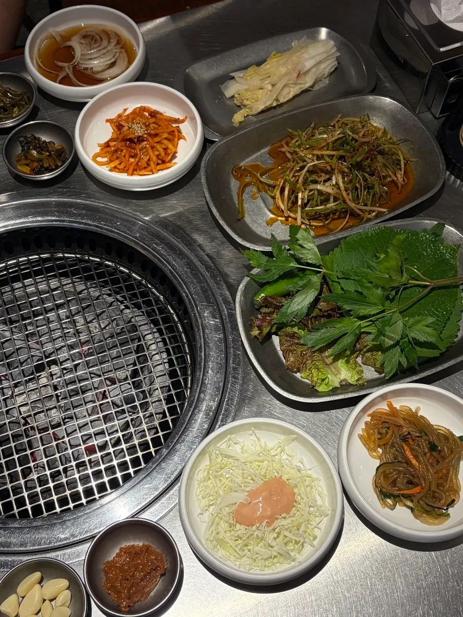 Basic side dish spread including japchae