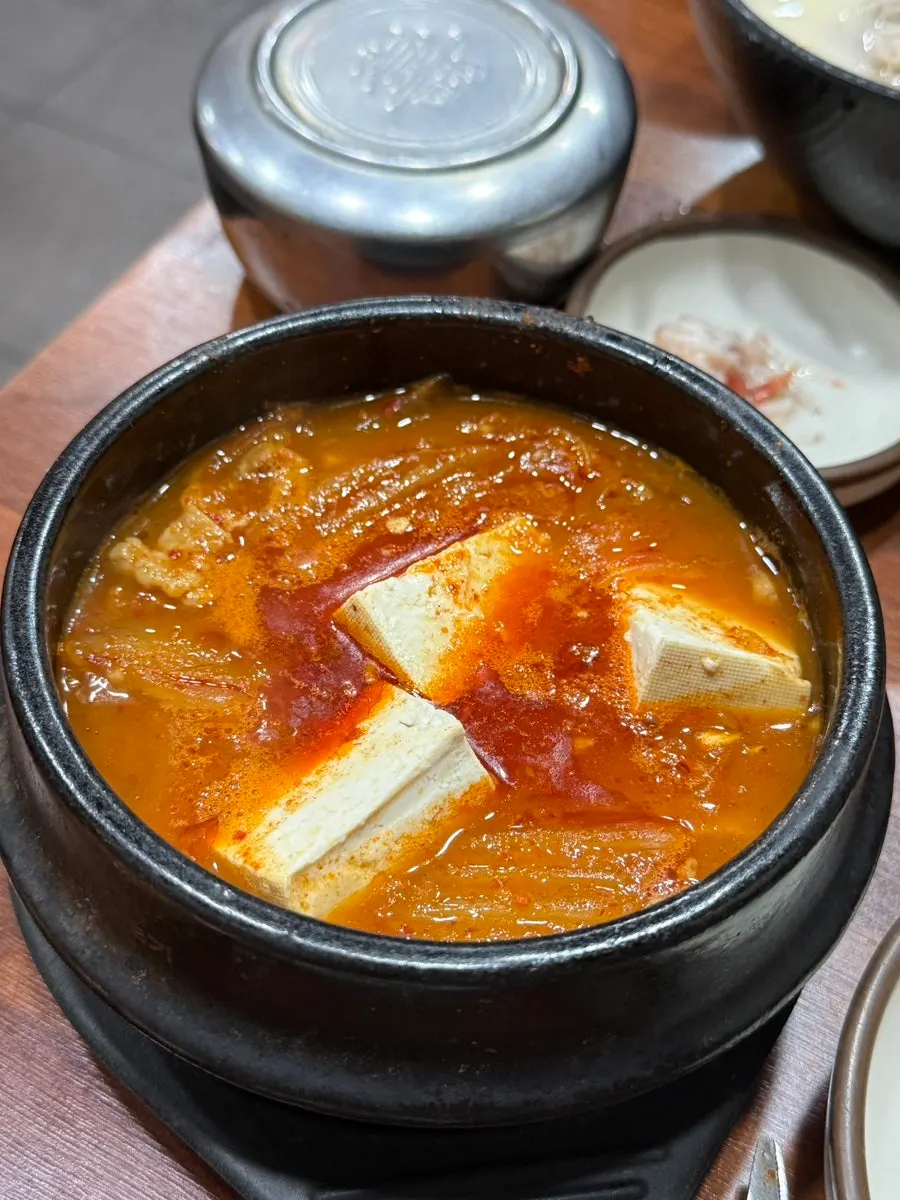 Kimchi jjigae generously filled with ingredients