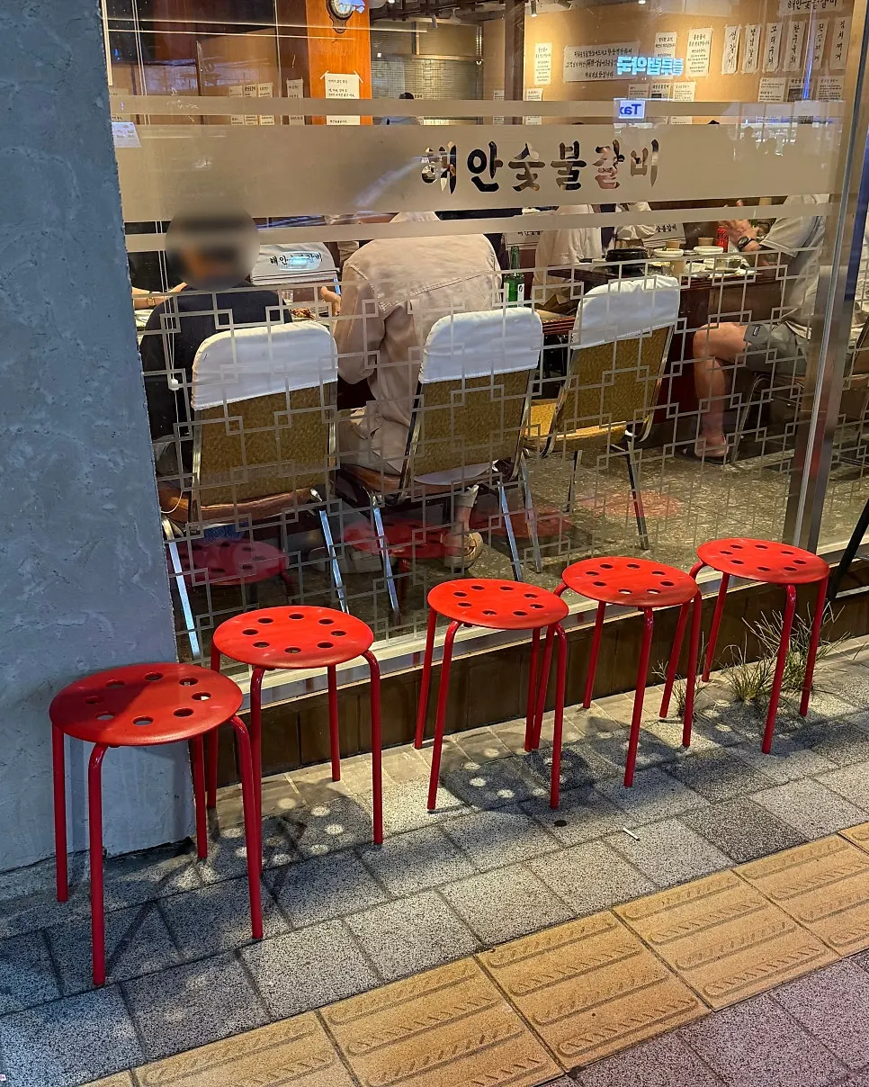 Waiting seats set up outside the restaurant