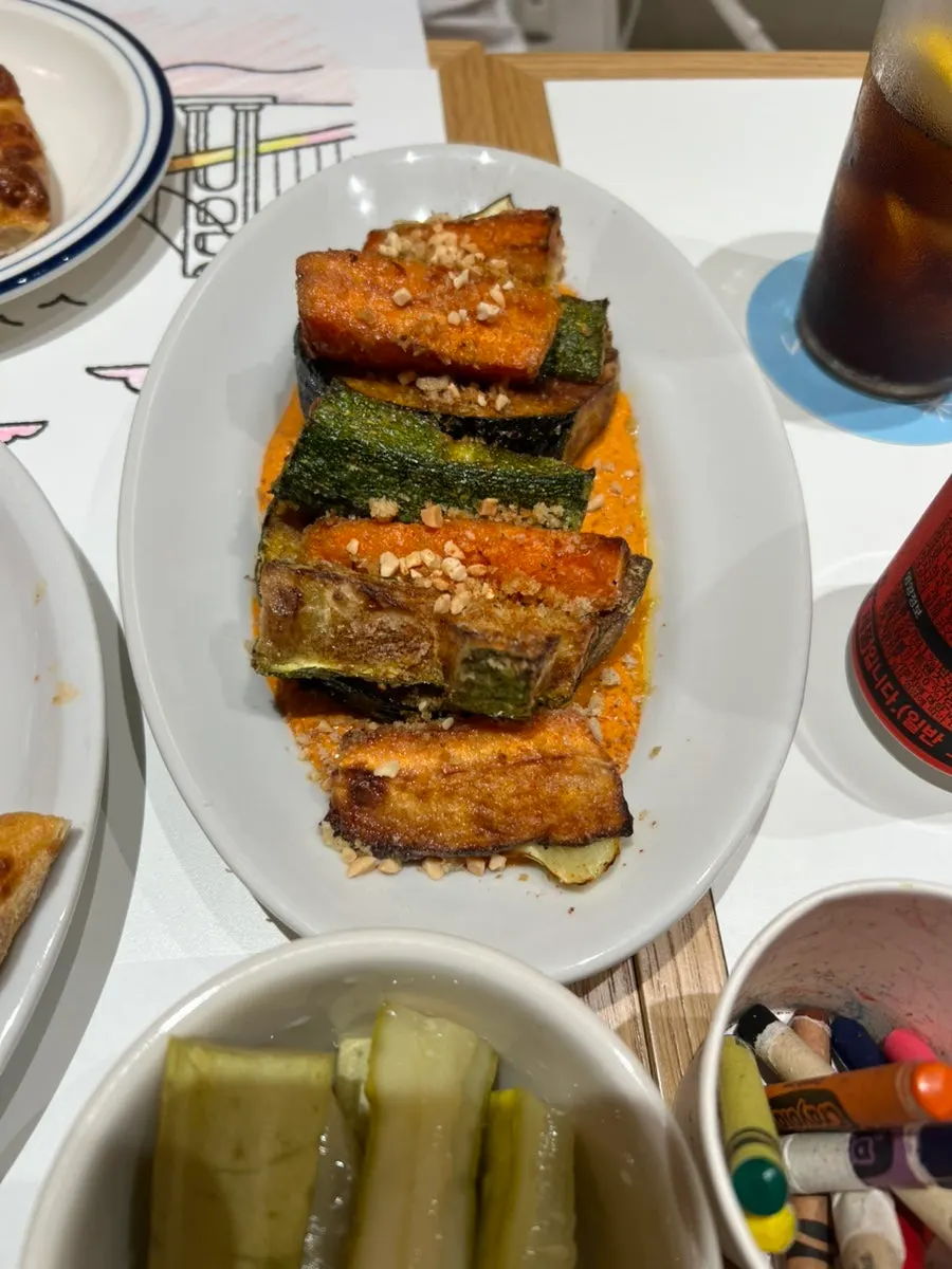 Romesco grilled vegetables shared with a friend