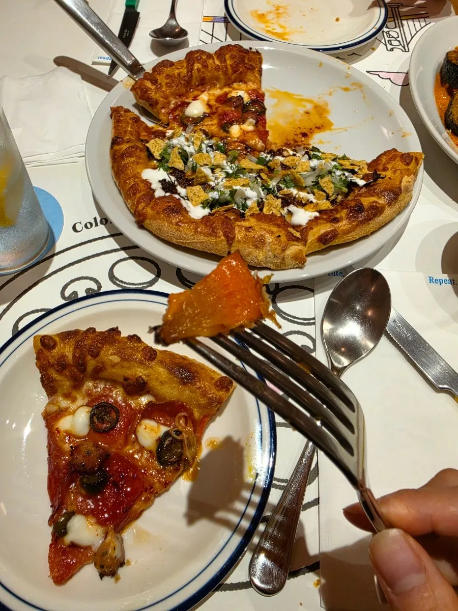 Grilled vegetables eaten before the pizza