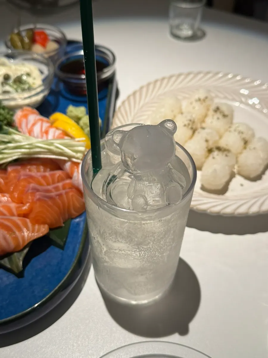 Tonic water served in a bear-shaped ice cup