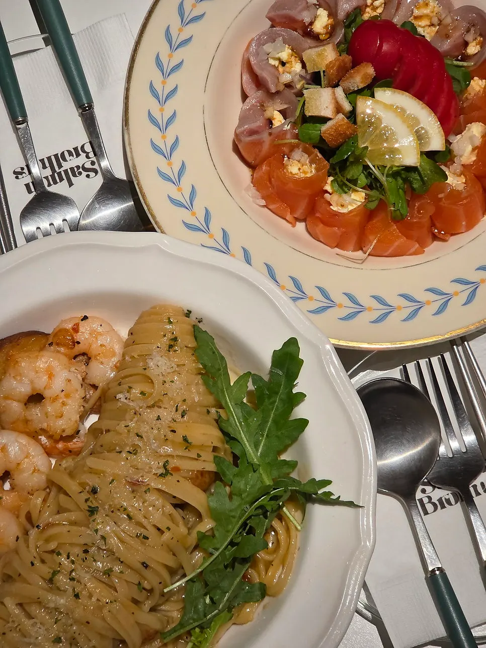 Ordered salmon cheese roll and pasta