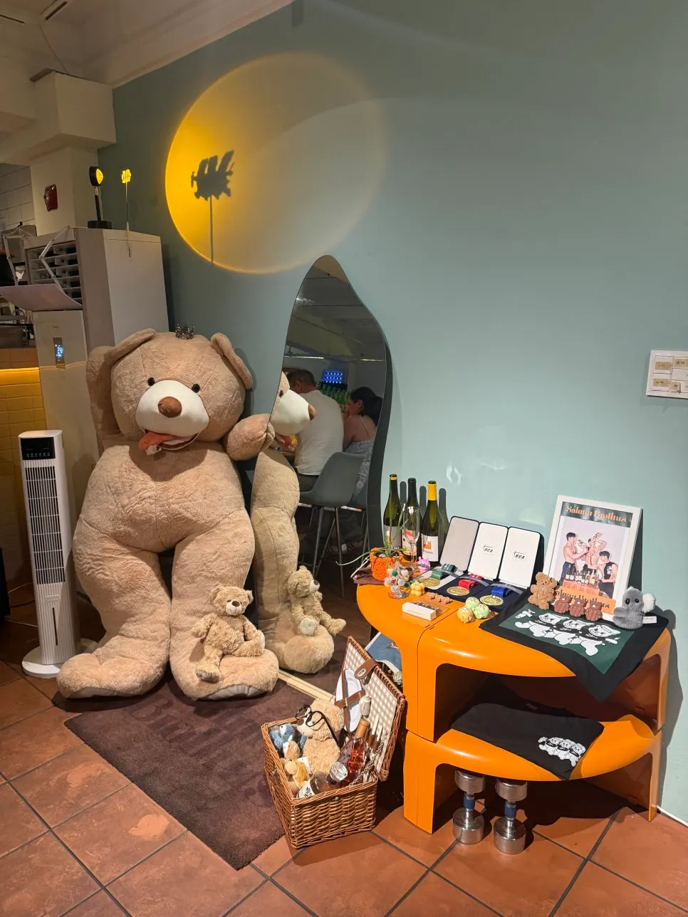 Restaurant interior with teddy bears and decorative props