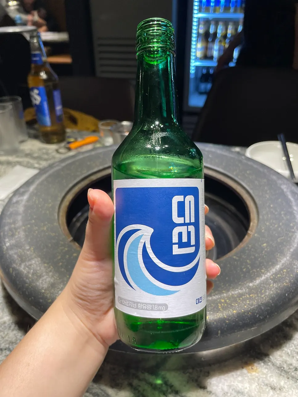 Daesun soju and beer on the restaurant table