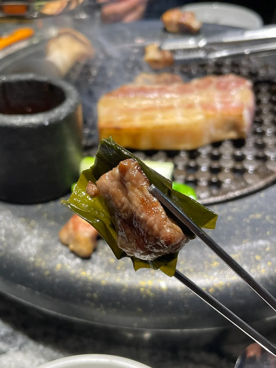 Pork neck wrapped in myeongi-namul