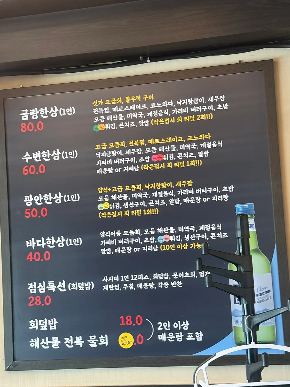 Geumrang Hoetjip's set menu board