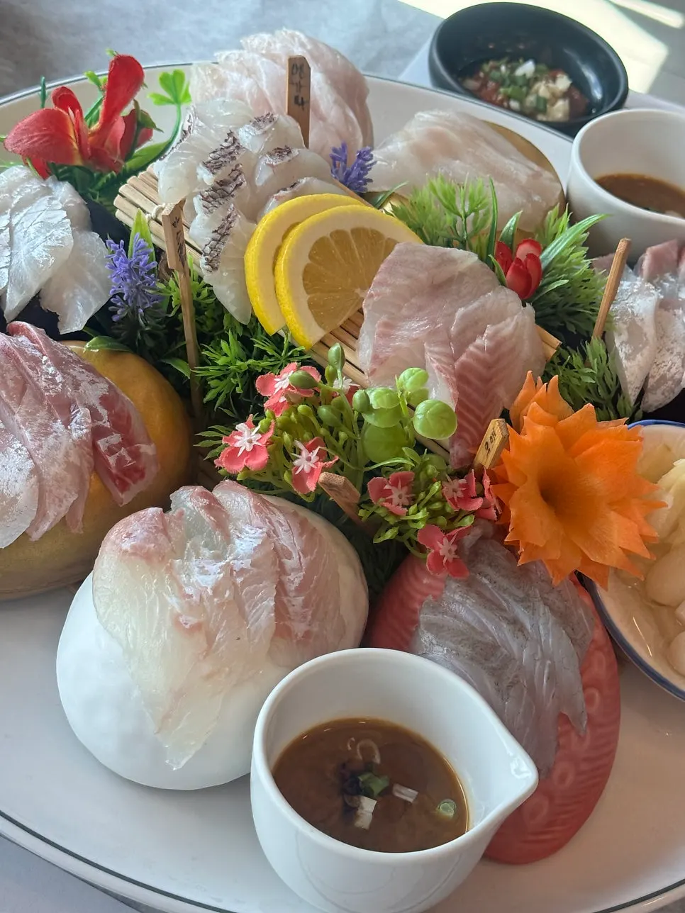Close-up of the gill portion of the assorted sashimi