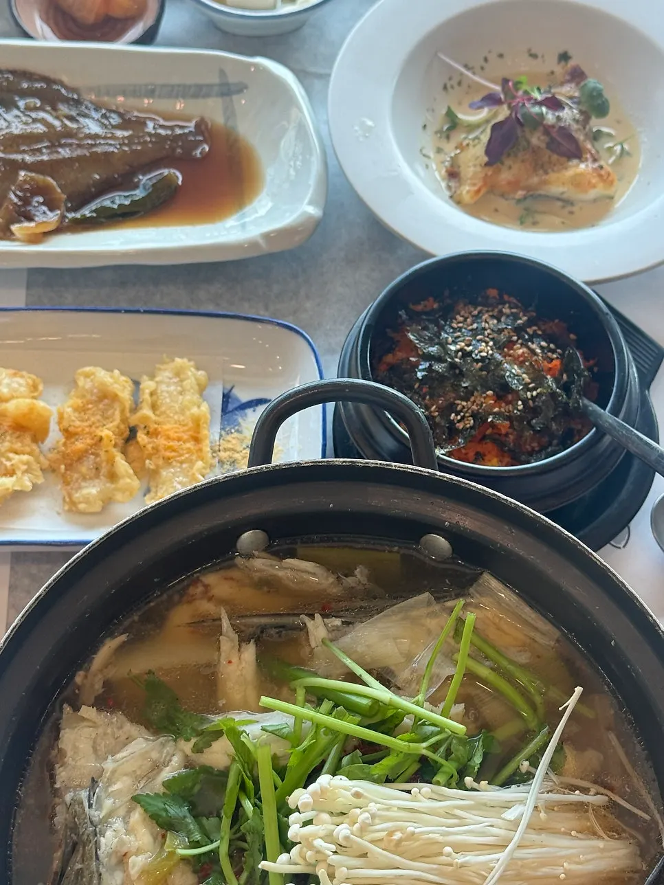 Final table spread with the spicy fish stew