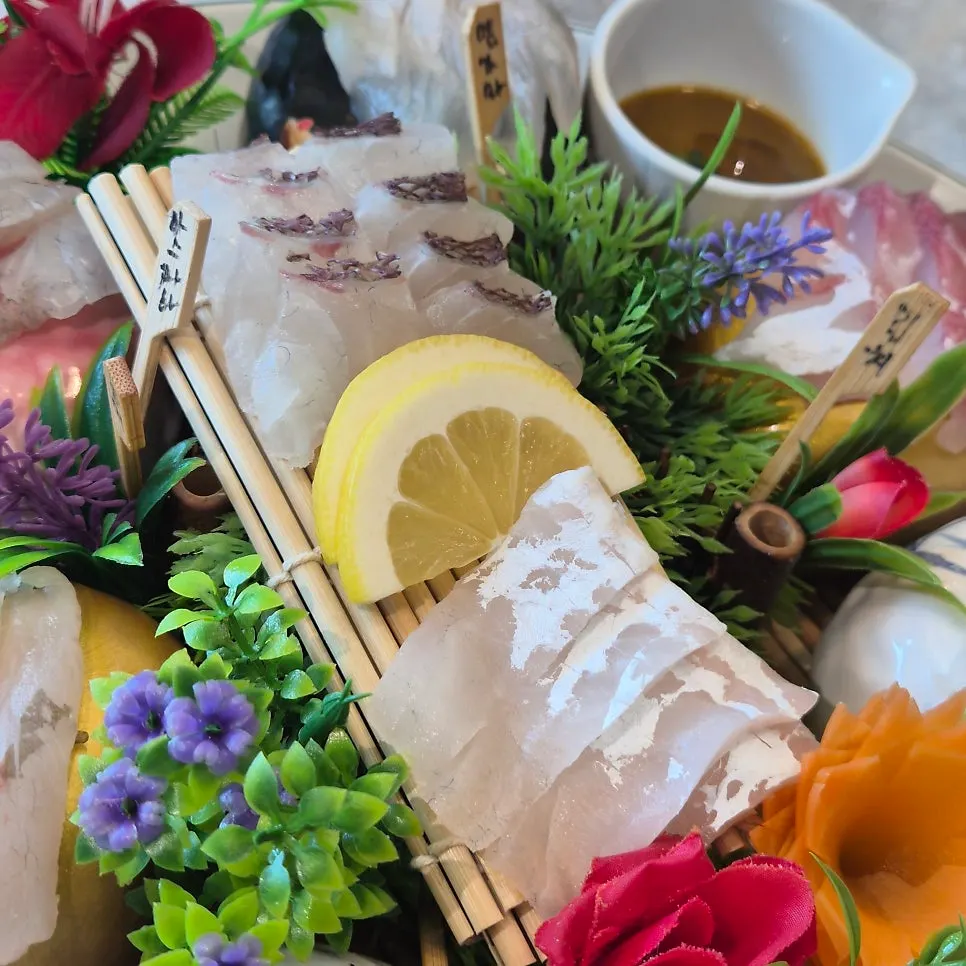 Close-up of thickly sliced sashimi