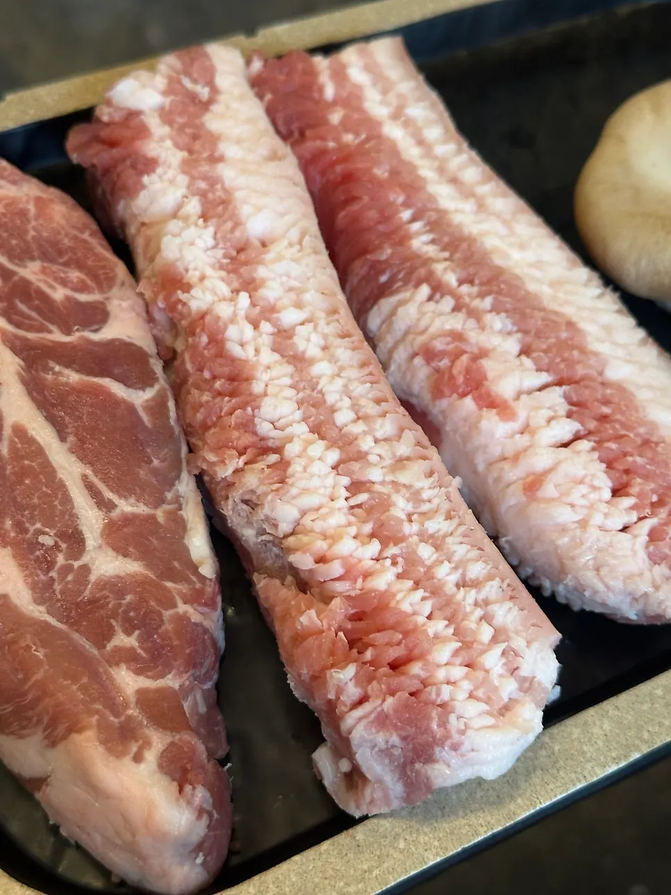 Tightly scored snowflake aged pork belly