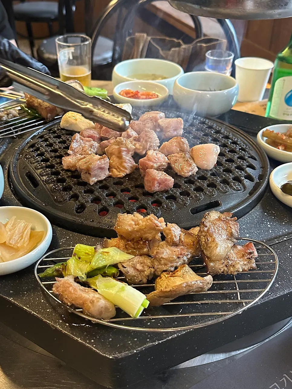 Aged pork neck on the grill
