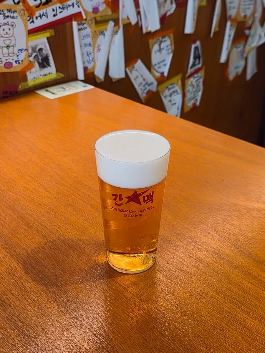 Close-up of a glossy draft beer glass