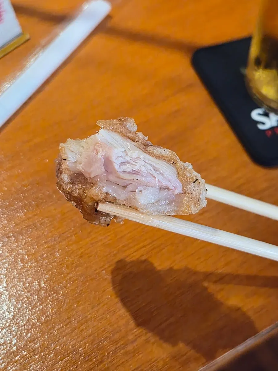 Cross-section of chicken showing thigh meat