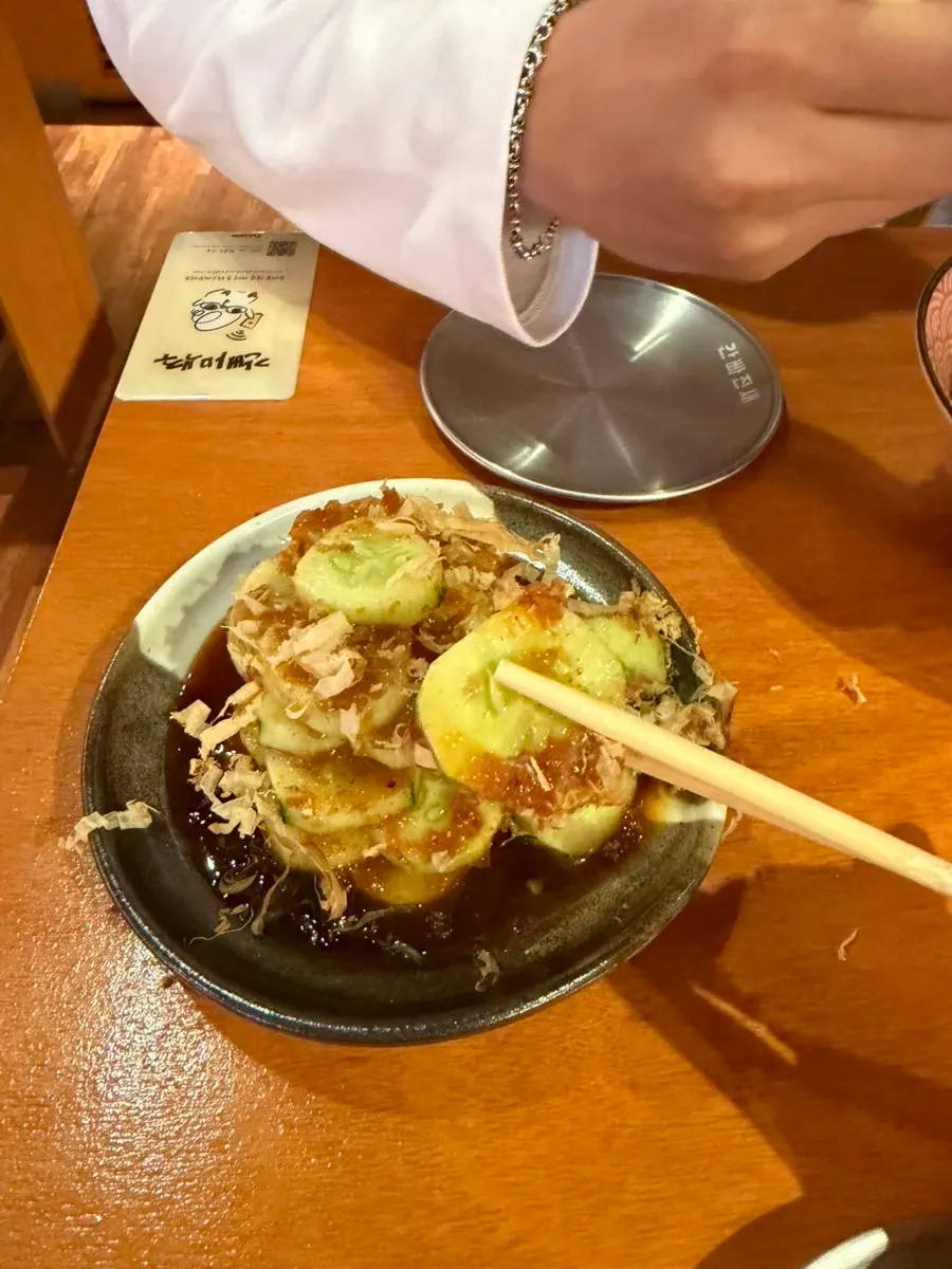 Ganppa's Special Cucumber Addiction topped with bonito flakes