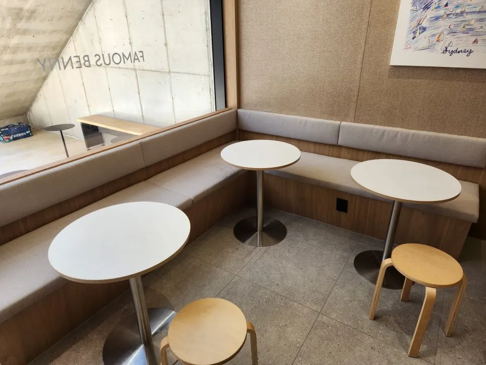Wood-toned interior of Famous Benny