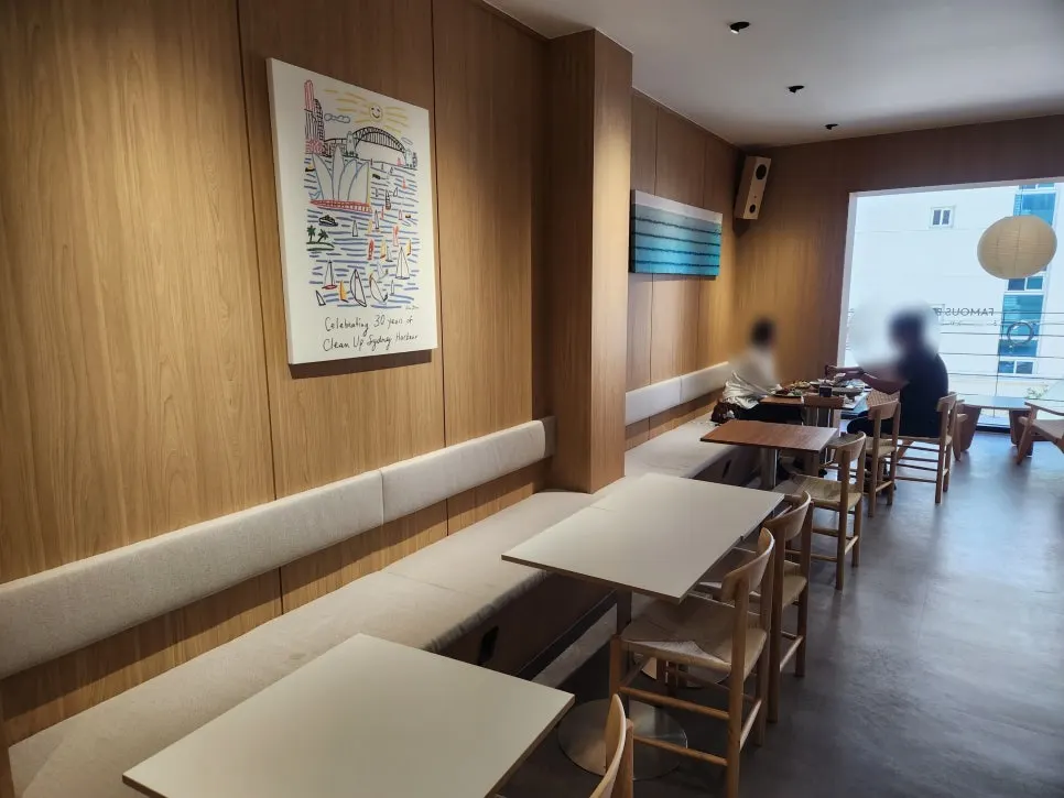 Brunch café seating with generously spaced tables