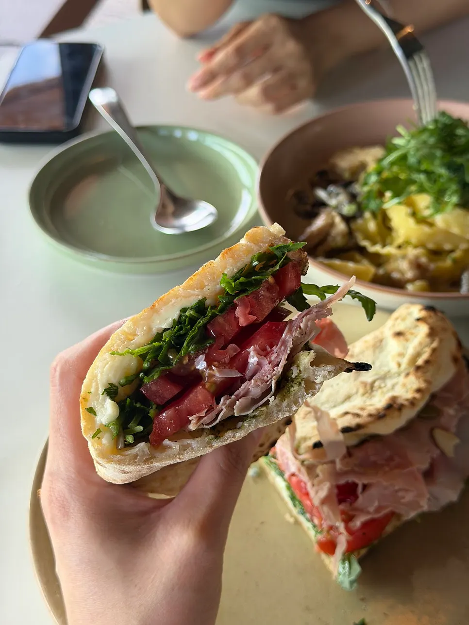 Pinuozzo filling with jambon ham and arugula