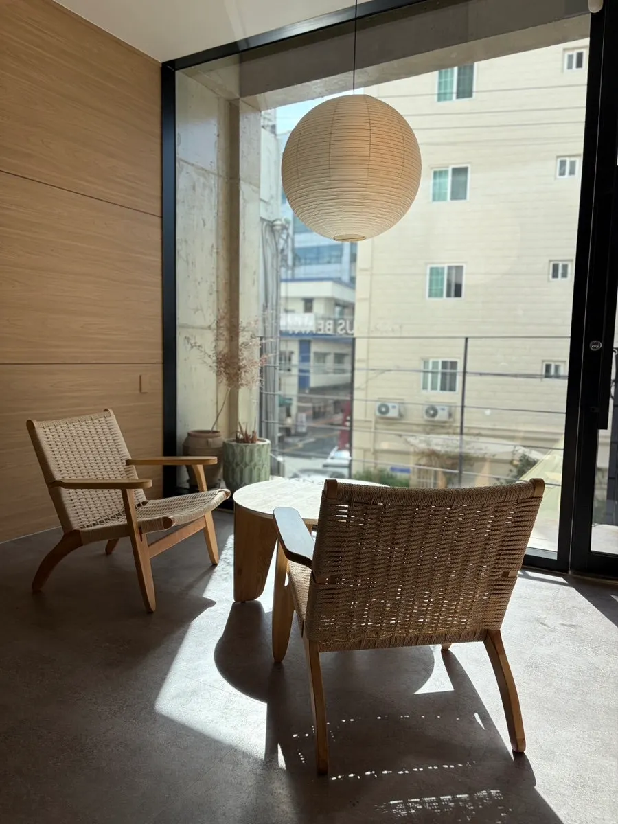 Second-floor space with generously spaced tables