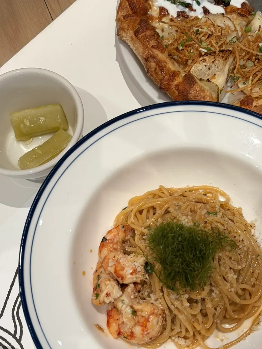 Primer plano de la pasta bisque cream con gamtae