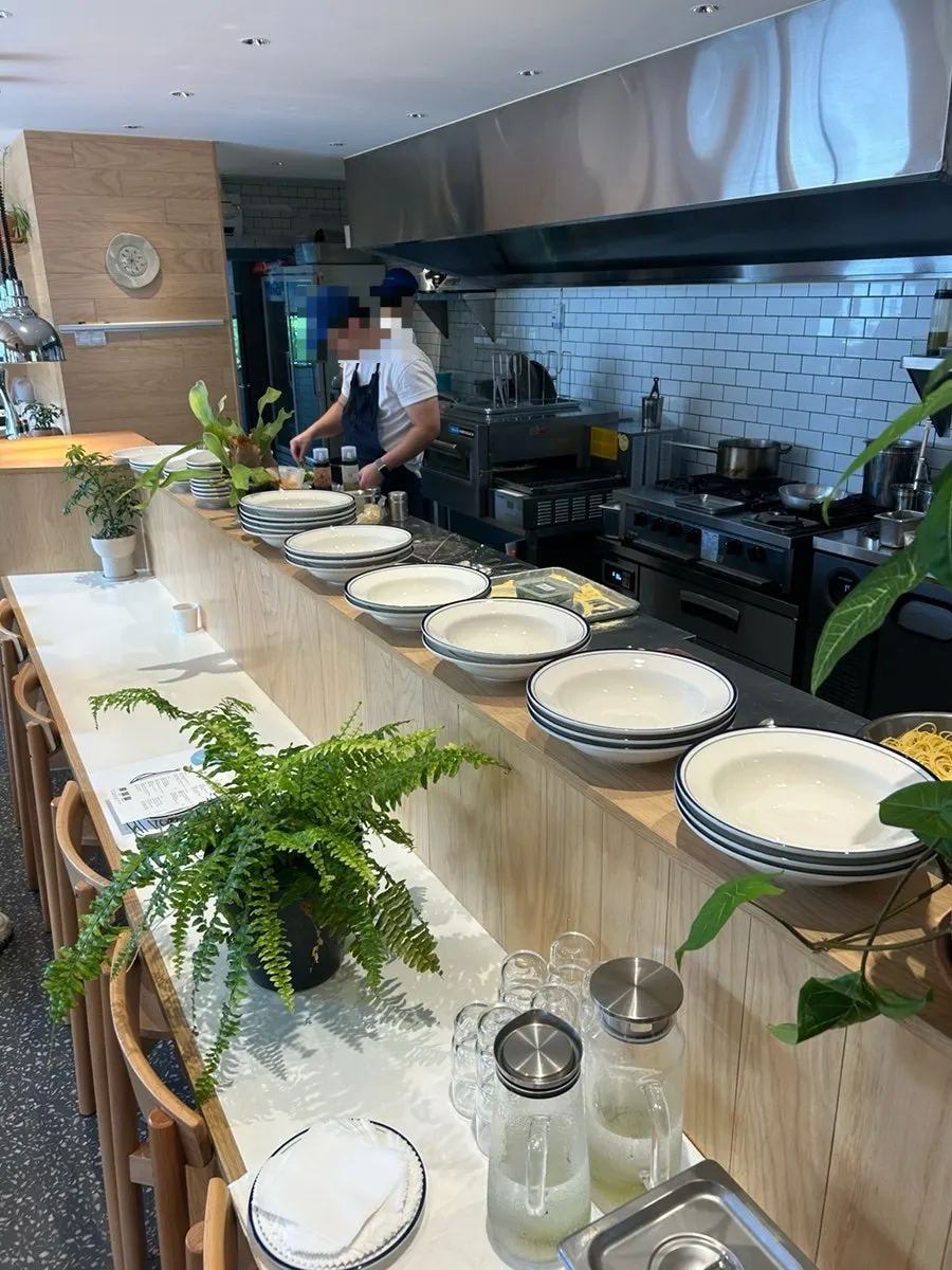 Bar seating area with plants