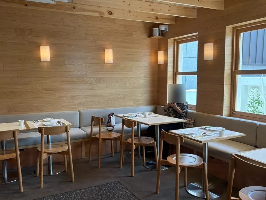 Wide view of seating inside Extra Mile