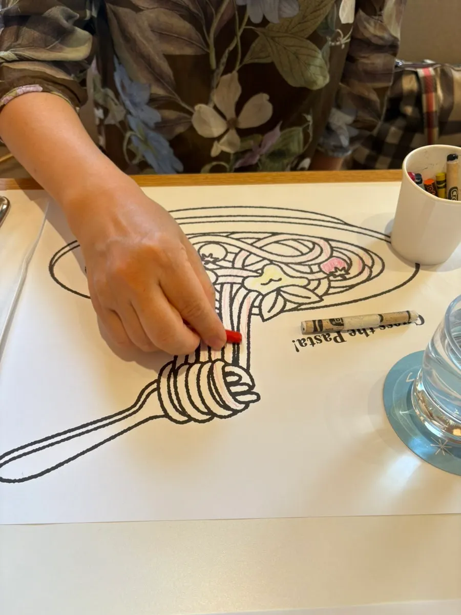 Paper and crayons set out on the table