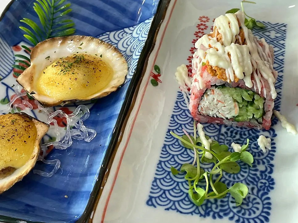 Early dishes including cheese scallops and cream shrimp