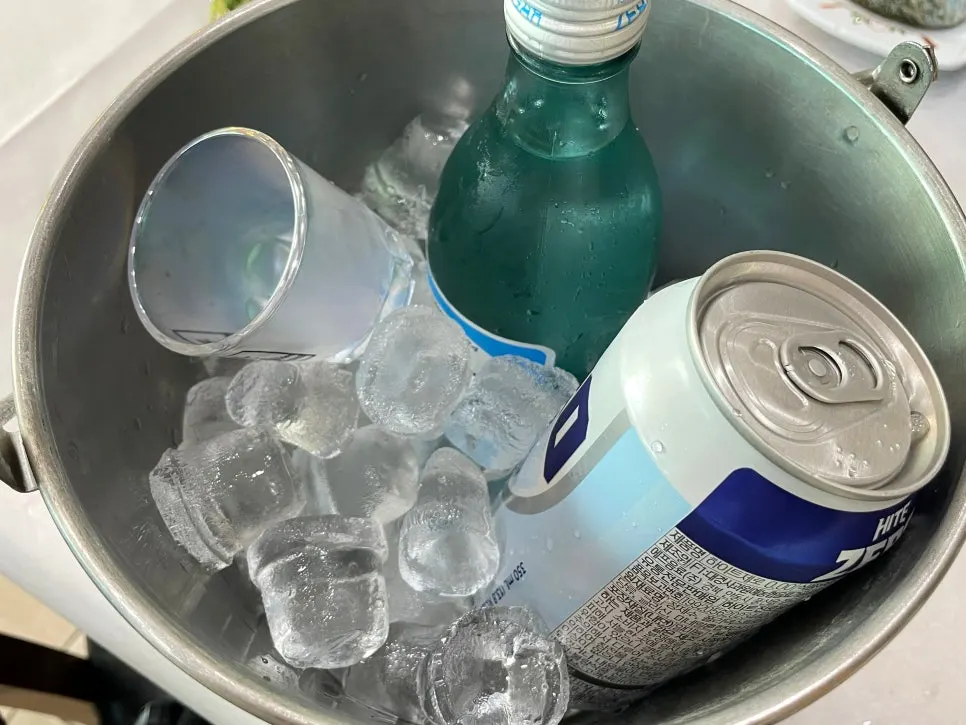 Soju and beer served in an ice bucket