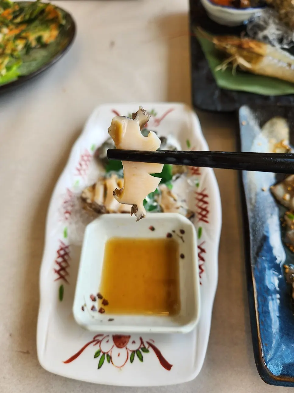 Plate of prepared live shrimp with plump flesh