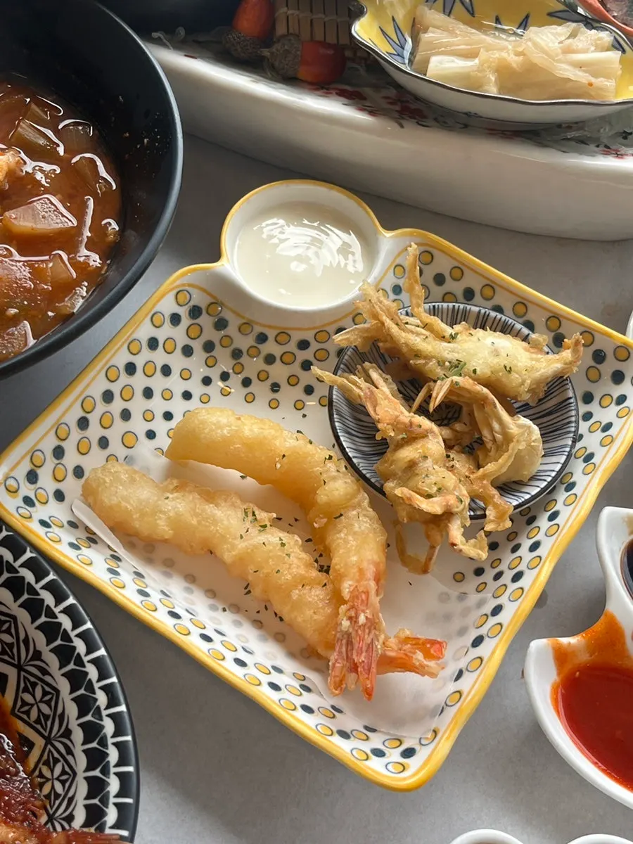 Final abalone porridge and shrimp & whole crab tempura