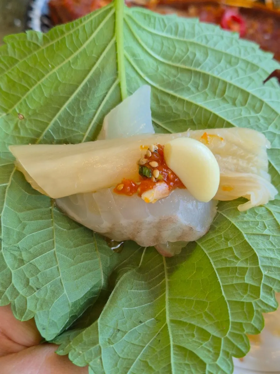 A plate of marbled sole and sea bass sashimi