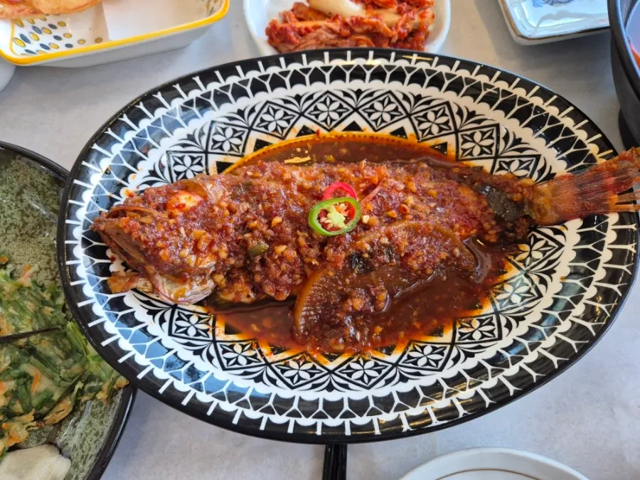A plate of braised rockfish