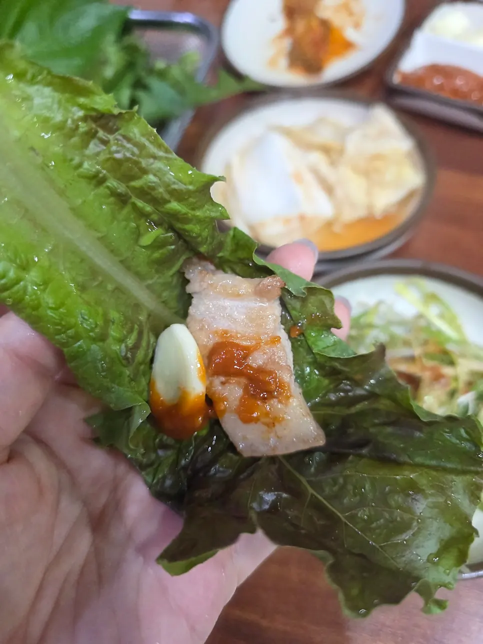 Meat wrap with side dishes on top