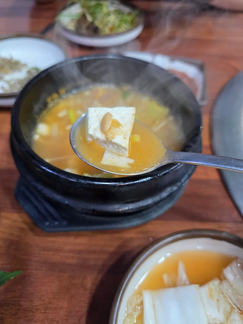 Doenjang stew served with rice and two side dishes